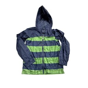 Lands' End‎ Kids Hooded Windbreaker Jacket Striped Blue Green Small